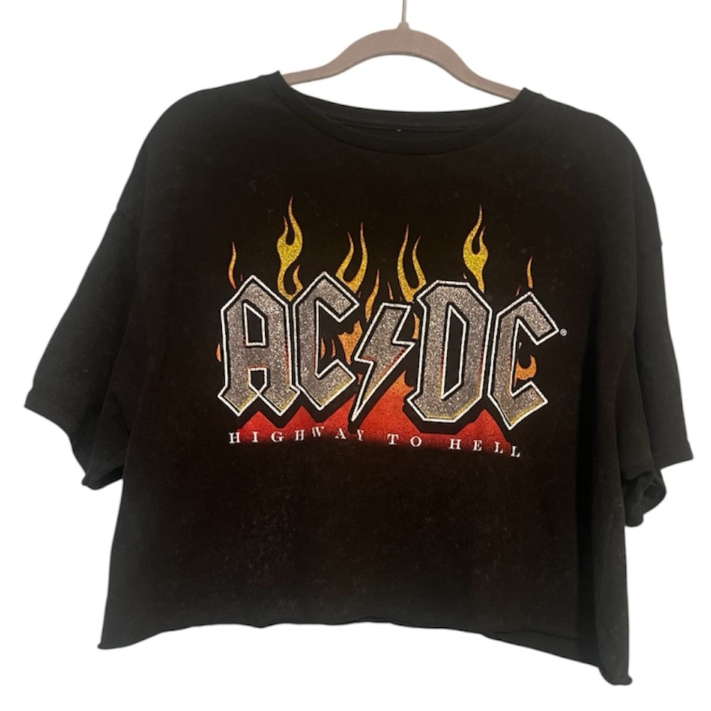 AC/DC Highway to Hell Glitter Crop Top Band Tee XL